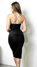 Rivelle Burnout Stripe Suede Cowl Neck Midi Dress - Black