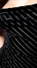 Rivelle Burnout Stripe Suede Cowl Neck Midi Dress - Black