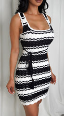 Bali Black White Striped Crochet Mini Dress