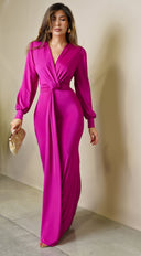 Alara Maxi Dress in Magenta close-up of fabric and construction