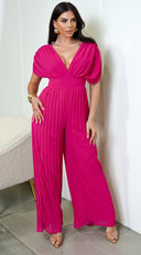 Selene V Neck Pleated Jumpsuit - Pink