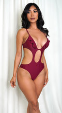 Barbados Burgundy Red Ruffle One Piece Swimsuit