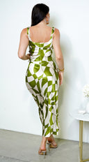 Addison Geo Print Satin Skirt Set - Green