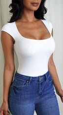 Harper Cap Sleeve Bodysuit- White