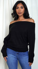 Anaya Black Off Shoulder Dolman Sleeve Sweater Top