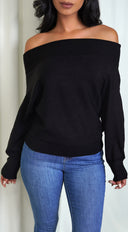 Anaya Black Off Shoulder Dolman Sleeve Sweater Top