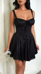 Camilla Black Satin Corset A-Line Mini Dress