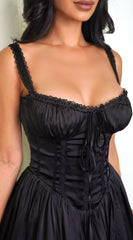 Camilla Black Satin Corset A-Line Mini Dress