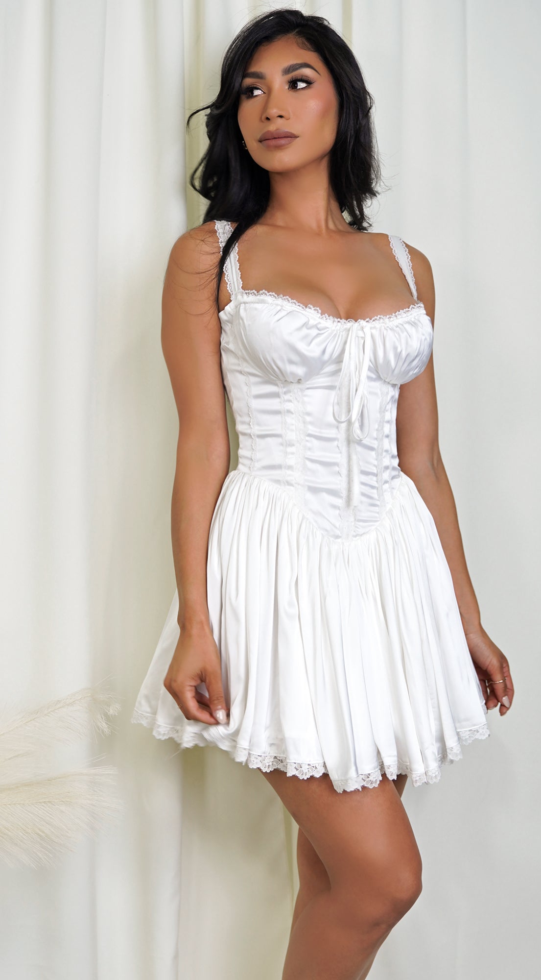 Camilla White Satin Corset A-Line Mini Dress