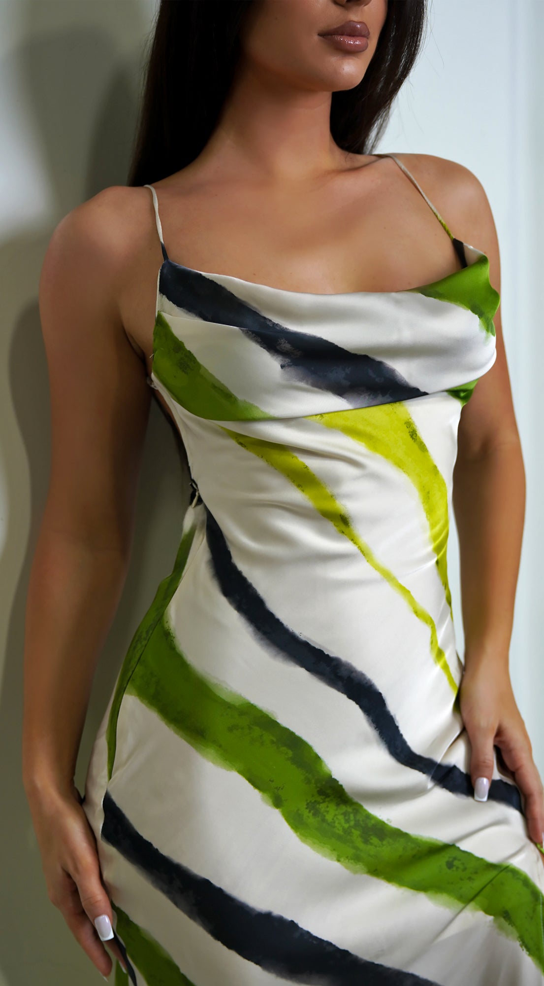 Dana Green White Abstract Multi Print Maxi Dress