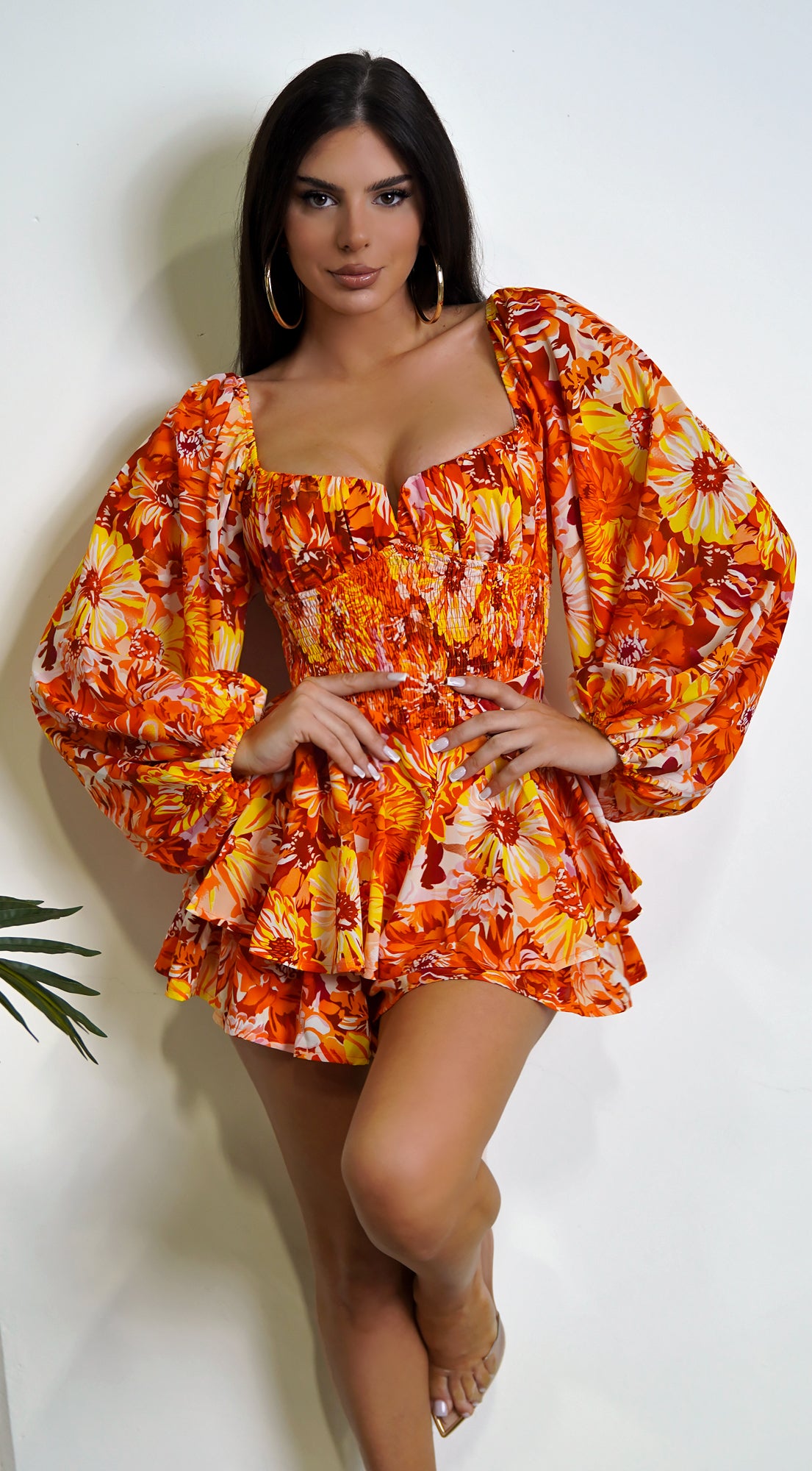 Mel Orange Multi Color Floral Print Romper