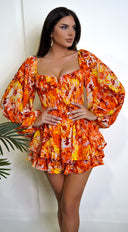 Mel Orange Multi Color Floral Print Romper close-up of floral print