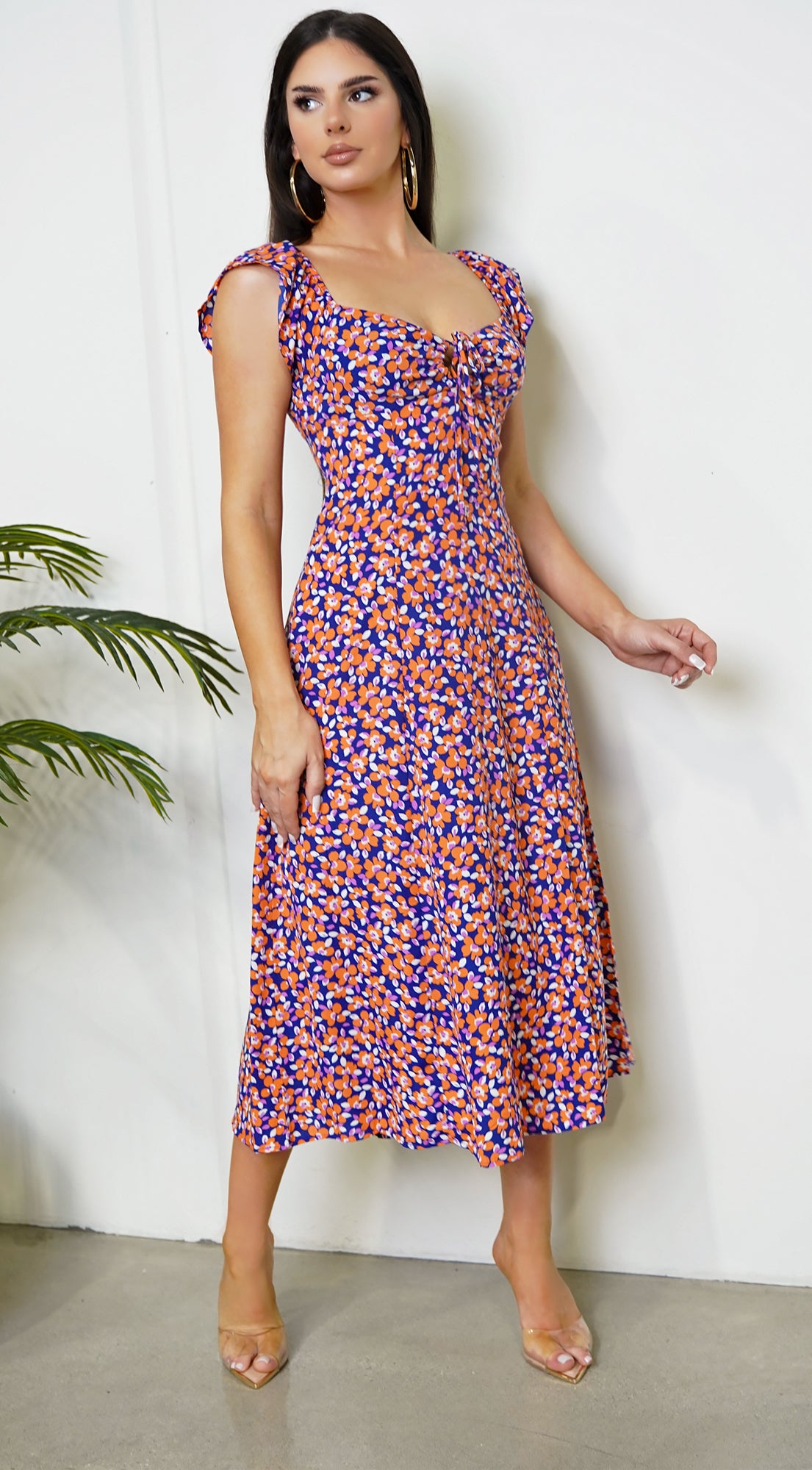 Lacinda Blue Orange Multi Floral Print  Maxi Dress