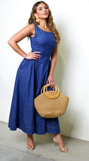 Rim Denim Maxi Dress - Blue