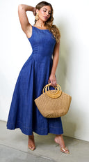 Rim Denim Maxi Dress - Blue