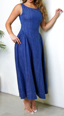 Rim Denim Maxi Dress - Blue