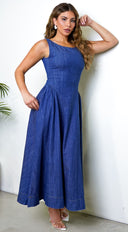 Rim Denim Maxi Dress - Blue