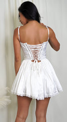 Camilla White Satin Corset A-Line Mini Dress