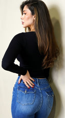 Lunel Square Neck Long Sleeve Crop Top - Black