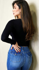 Lunel Square Neck Long Sleeve Crop Top - Black