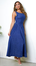 Rim Denim Maxi Dress - Blue