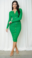 Silja Kelly Green Button Down Ribbed Midi Dress