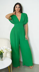 Selene V Neck Pleated Jumpsuit - Green