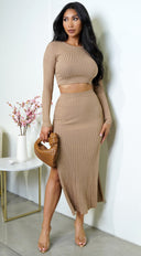 Sloane Ribbed Skirt Set - Beige