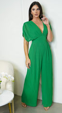 Selene V Neck Pleated Jumpsuit - Green