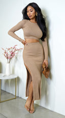 Sloane Ribbed Skirt Set - Beige