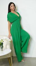 Selene V Neck Pleated Jumpsuit - Green