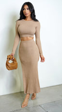 Sloane Ribbed Skirt Set - Beige