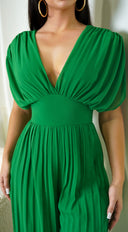 Selene V Neck Pleated Jumpsuit - Green