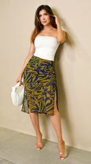 Talla Multi Color Print Ruched Midi Skirt - Blue