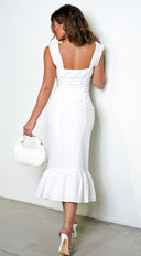 Ammaya Cap Sleeve Ruffle Midi Dress - White