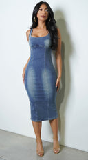 Vickita Denim Midi Dress - Blue