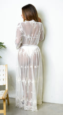 Coastal Code Sheer Embroidered Beach Cover Up - Off White
