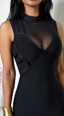 Kate Black High Neck Mesh Bandage Dress