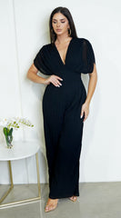 Selene Black V Neck Pleated Jumpsuit