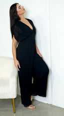 Selene V Neck Pleated Jumpsuit - Black