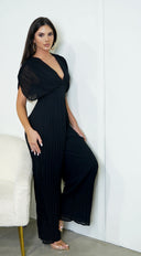 Selene V Neck Pleated Jumpsuit - Black