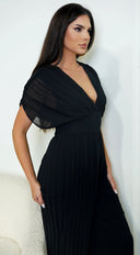 Selene V Neck Pleated Jumpsuit - Black