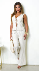 Reset Pinstripe Linen Set - Cream