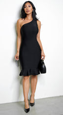 Venus Black Asymmetric Ruffle Bottom Bandage Dress Venus Black Asymmetric Ruffle Bottom Bandage Dress