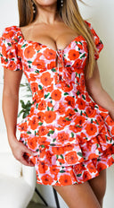 Your Peace Pink Floral Print Tiered Romper