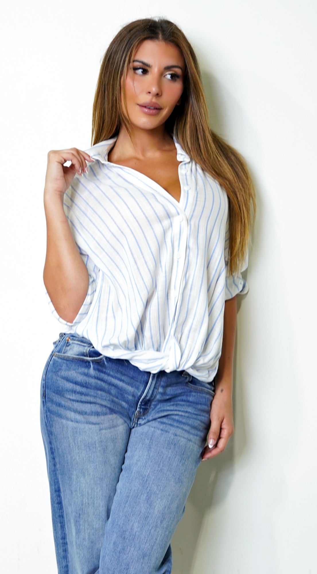 Slow Fade Striped Twist Shirt - Blue
