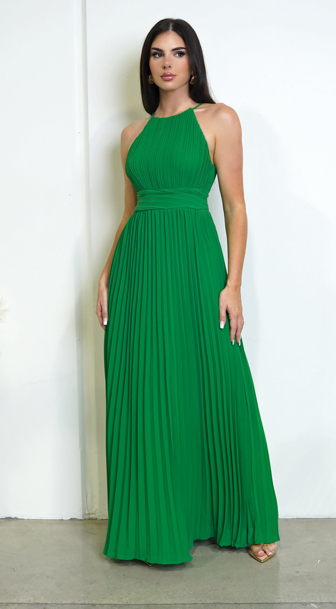 Leena Pleated Maxi Dress - Green