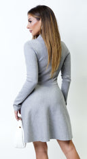 Korin Gray Knit Sweater Mini Dress close-up of ribbed knit texture