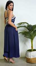 Neriah Crochet Combo Maxi Dress - Blue