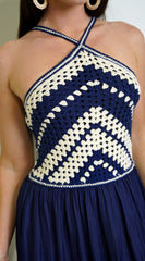 Neriah Crochet Combo Maxi Dress - Blue